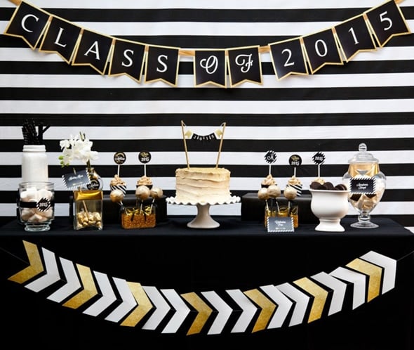 black-gold-graduation-dessert-table
