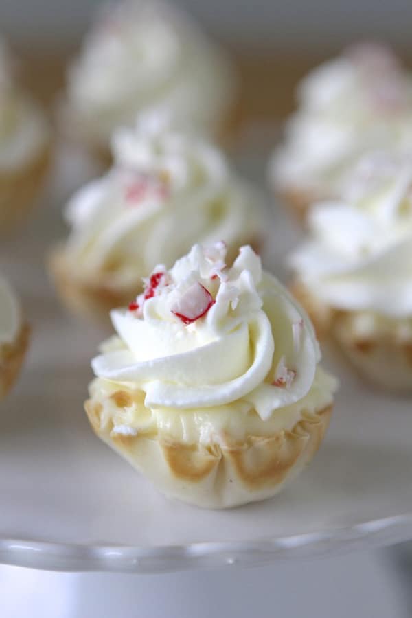 Peppermint Cream White Chocolate Cheesecake Tarts via Pretty My Party