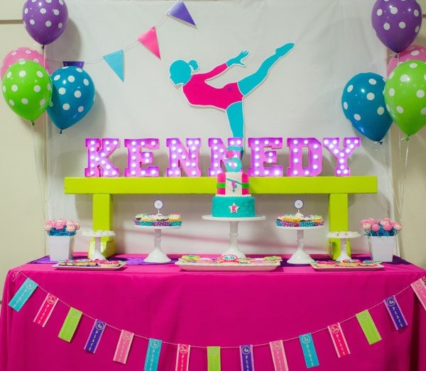 Gymnastics Birthday Party Dessert Table via Pretty My Party