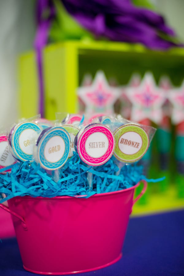 Gymnastics Birthday Party Medal Inspired Lollipops via Pretty My Party