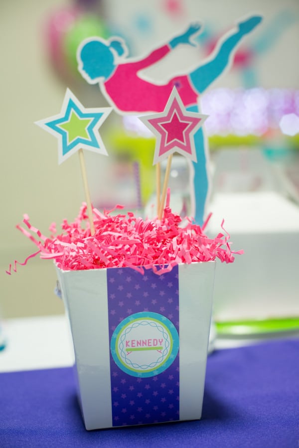 Gymnastics Birthday Party Centerpiece via Pretty My Party