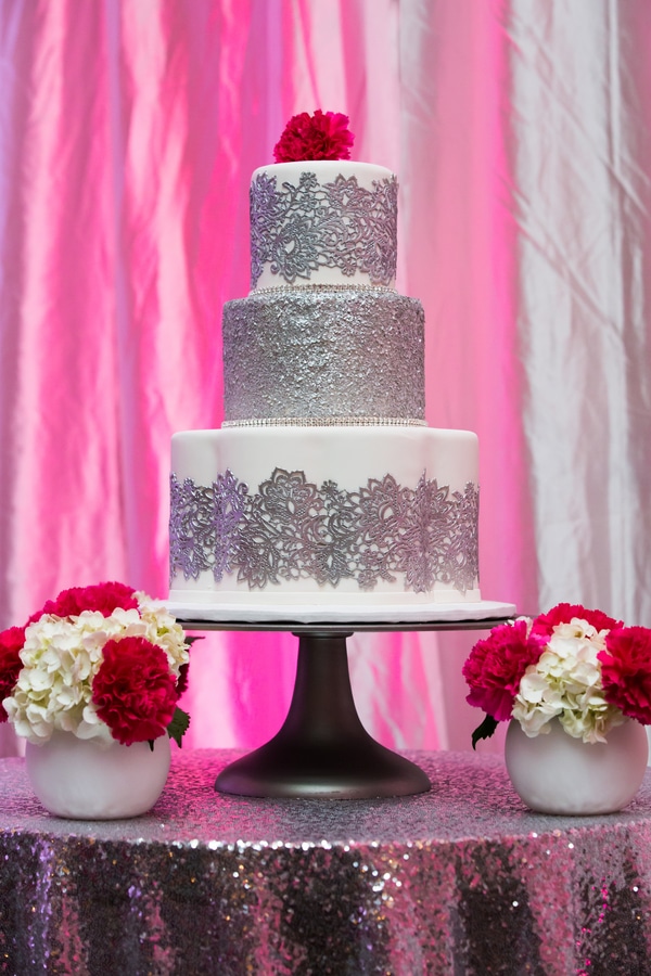silver-white-pink-wedding-cake