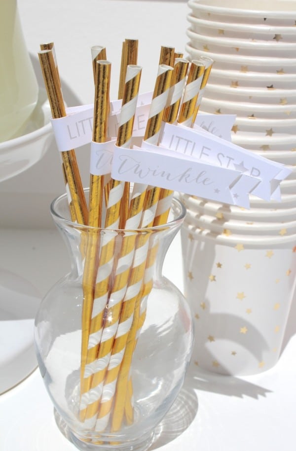 Gold Straws, Twinkle Sprinkle Baby Shower via Pretty My Party