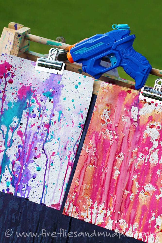 Squirt Gun Spray Paint Art, 10 Ways to Entertain Kids at Birthday Parties via Pretty My Party