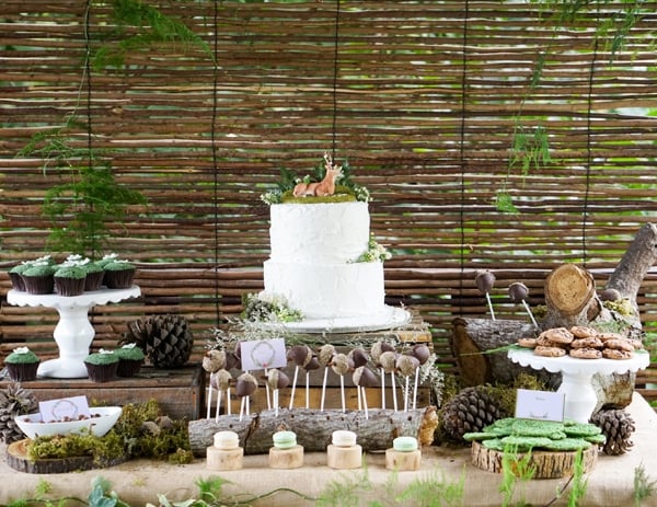 Boho Enchanted Forest Dessert Table via Pretty My Party | www.prettymyparty.com