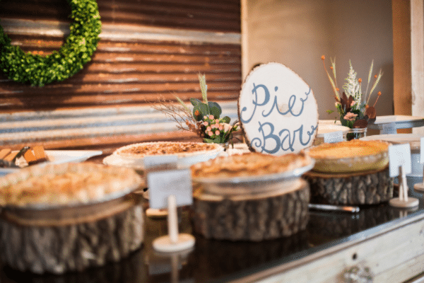 Southern Rustic Charm Wedding Theme pie bar| Pretty My Party