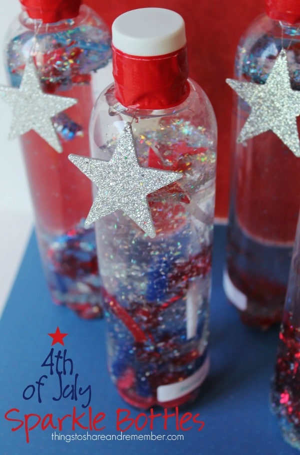 2 4th of July Sparkle Bottles, 20 Ideas for Celebrating 4th of July via Pretty My Party
