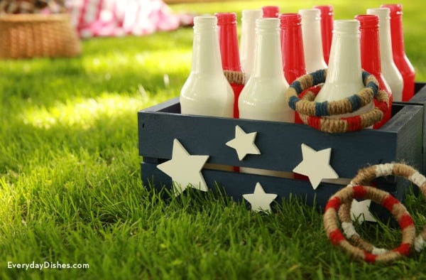 2 American Bottle Ring Toss Game, 20 Ideas for Celebrating 4th of July via Pretty My Party