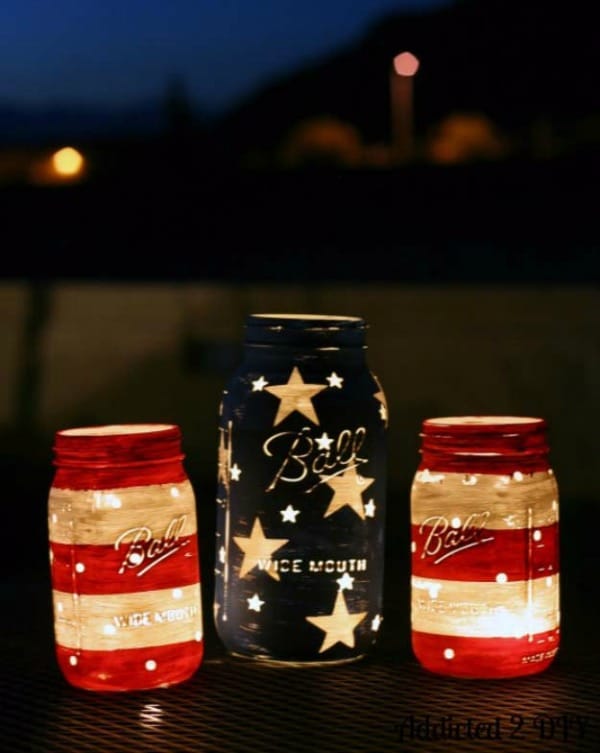 3 Patriotic DIY Mason Jar Lanterns, 20 Ideas for Celebrating the 4th of July via Pretty My Party