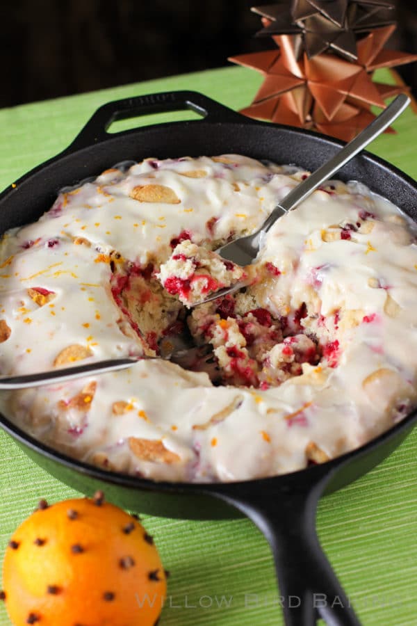 Hot Cranberry Orange Cake, Best Skillet Dessert Recipes via Pretty My Party