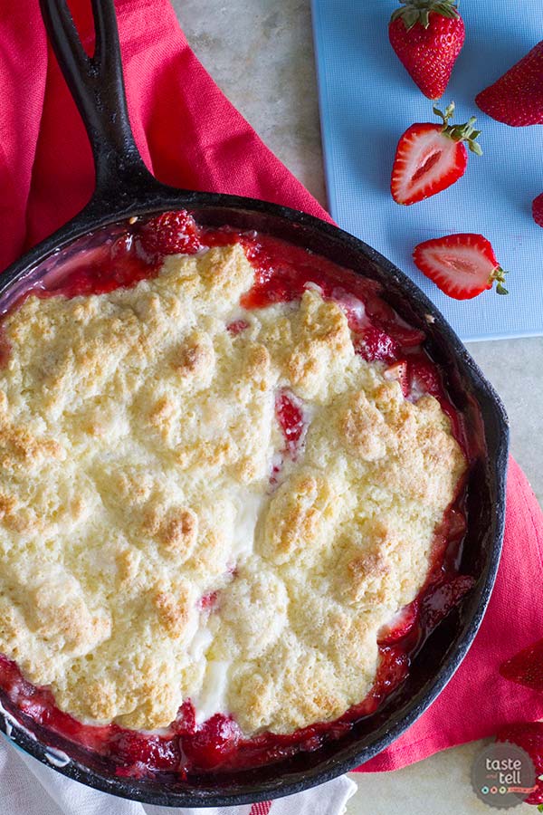 Strawberries and Cream Skillet Cobbler, Best Skillet Dessert Recipes via Pretty My Party