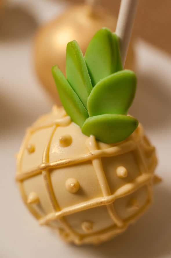 Pineapple Themed Bridal Shower cake pops via Pretty My Party