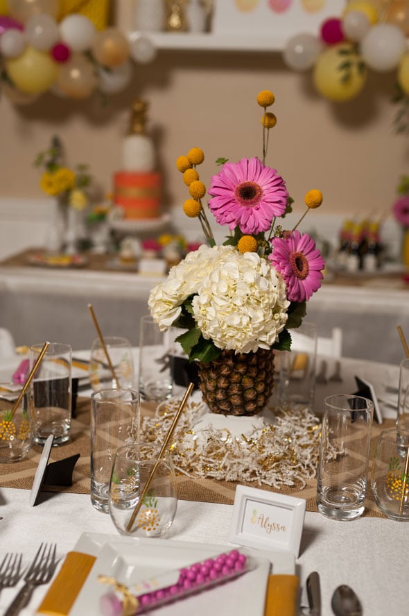 Pineapple Themed Bridal Shower centerpiece via Pretty My Party