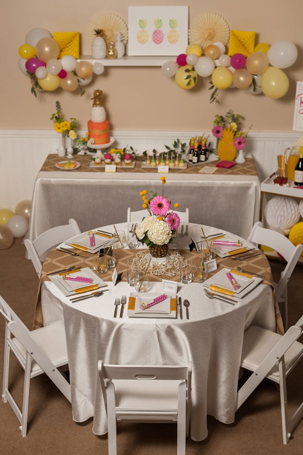 Pineapple Themed Bridal Shower table setting via Pretty My Party