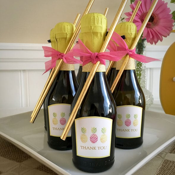Pineapple Themed Bridal Shower bubbly favors via Pretty My Party