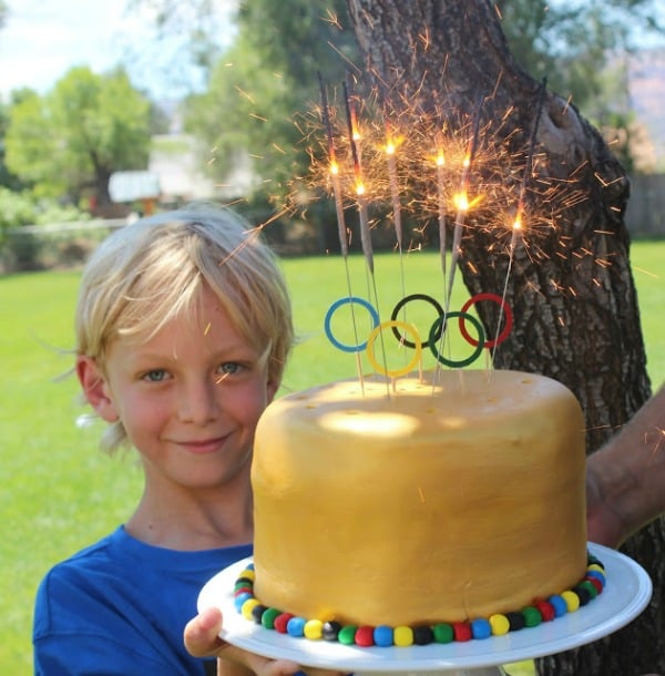 Olympic Sparkler Cake, 3 Creative Olympic Party Ideas via Pretty My Party