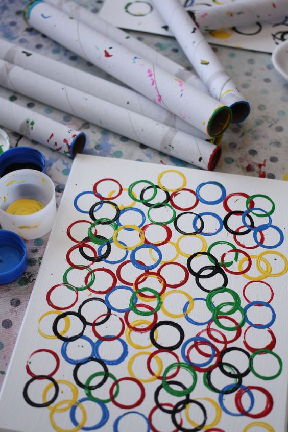 Kids Olympic Ring Art, 13 Creative Olympic Party Ideas via Pretty My Party