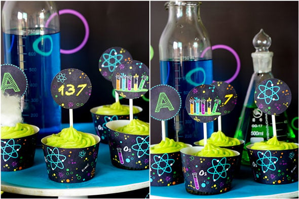 Modern Scientist Birthday Cupcakes via Pretty My Party