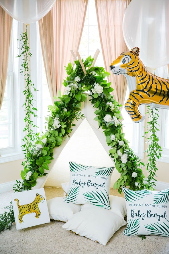Welcome to the Jungle Baby Shower Flower Tee Pee via Pretty My Party