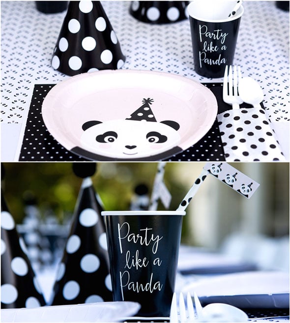 Party Like a Panda Birthday Party plates and cups via Pretty My Party