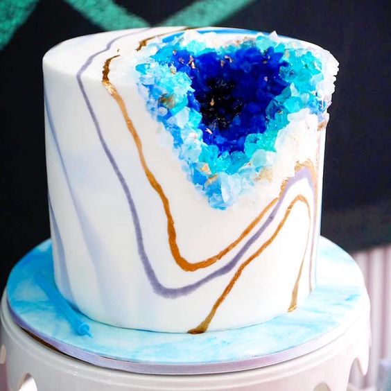 Blue, Gold and Purple Geode Birthday Cake | Geode Cake Ideas