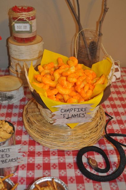 Campfire "Flames" Cheese Curls | Camping Party Ideas | Pretty My Party