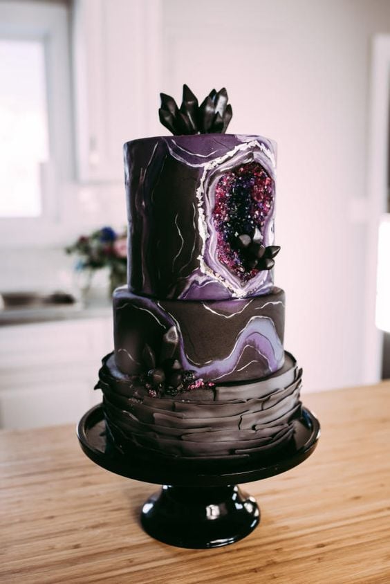 Purple and Black Geode Birthday Cake | Geode Cake Ideas