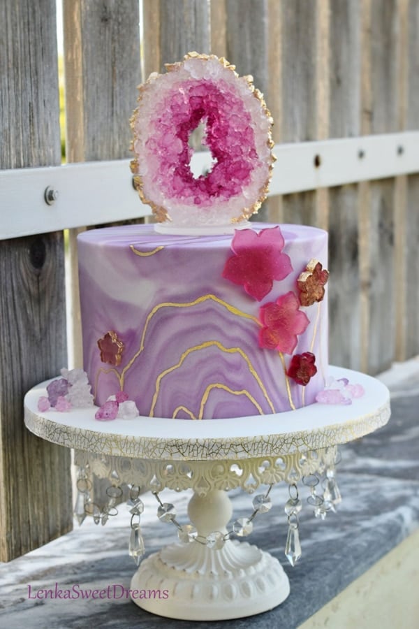 Purple Geode Cake with Flowers | Geode Cake Ideas
