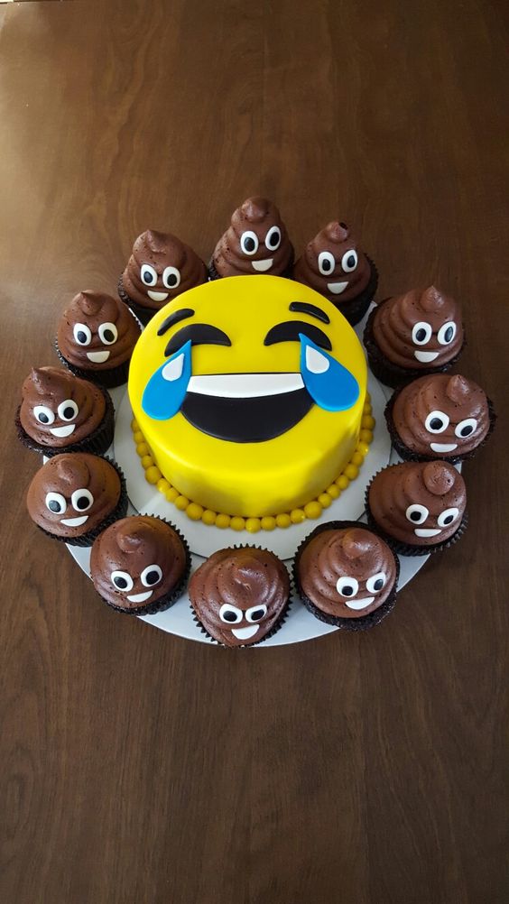Emoji Cake with Poop Cupcakes | Emoji Birthday Party Ideas
