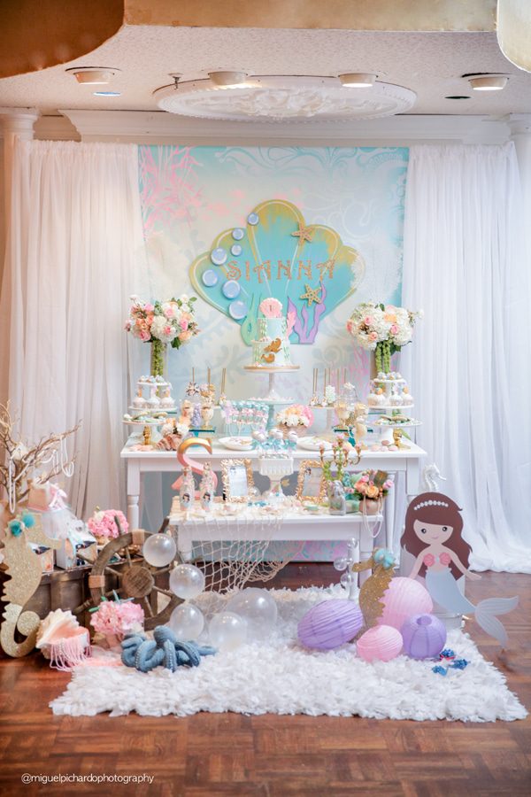 Magical Mermaid First Birthday Party Dessert Table