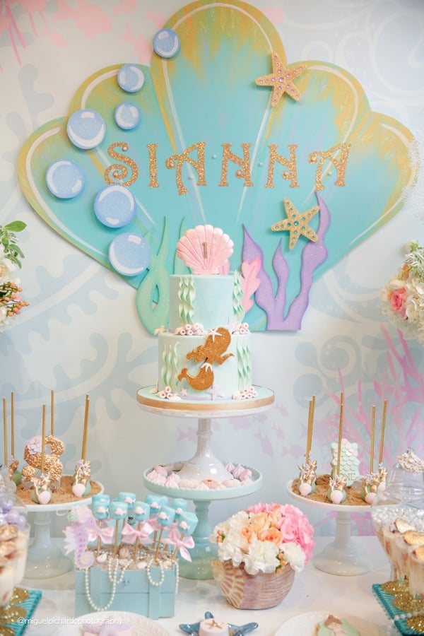 Magical Mermaid First Birthday Party Sweets Table