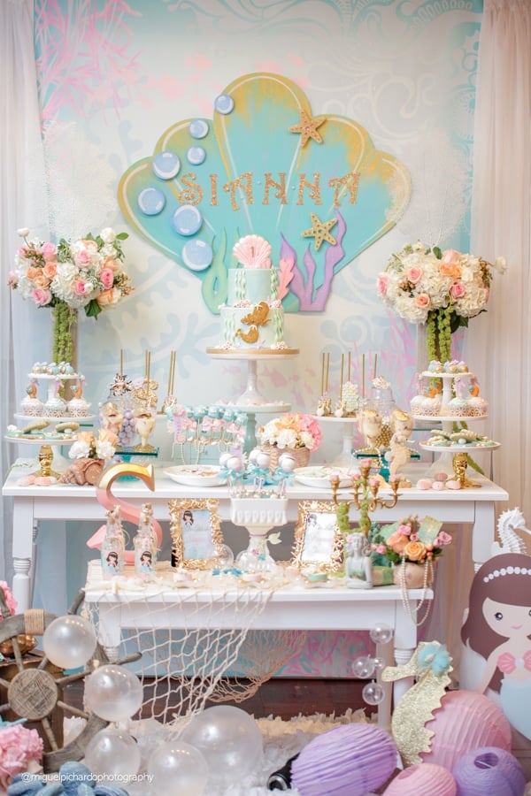 Magical Mermaid First Birthday Party Dessert Table