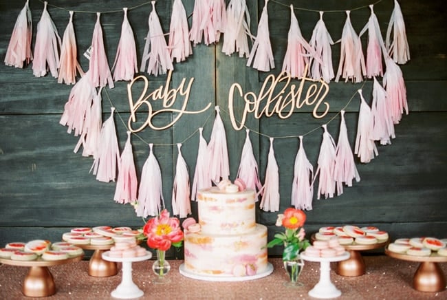 Pink Peony Inspired Baby Shower Sweets Table