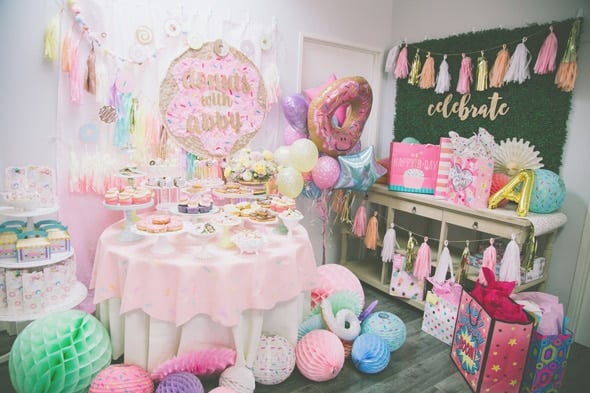 Gorgeous Donut Themed Birthday Party Dessert Table featured on Pretty My Party