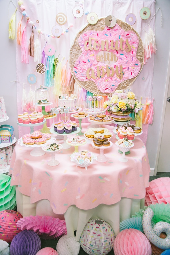 Gorgeous Donut Themed Birthday Party Dessert Table featured on Pretty My Party