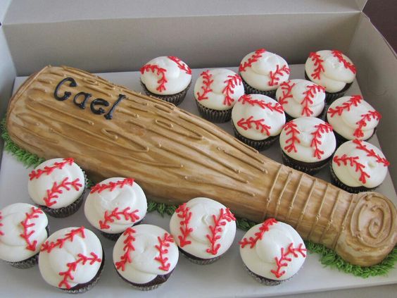 Baseball Bat and Ball Cupcake Cake | Baseball Party Ideas