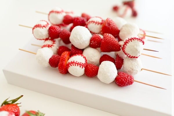 Baseball Donut Fruit Kabobs | Baseball Party Ideas