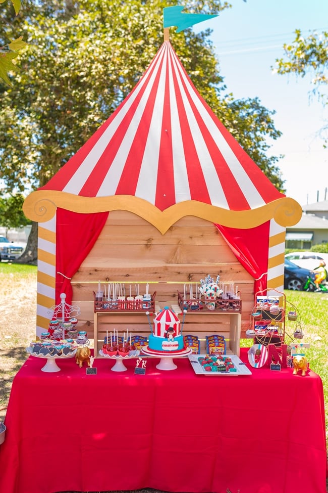 Whimsical Circus First Birthday Party Dessert Table