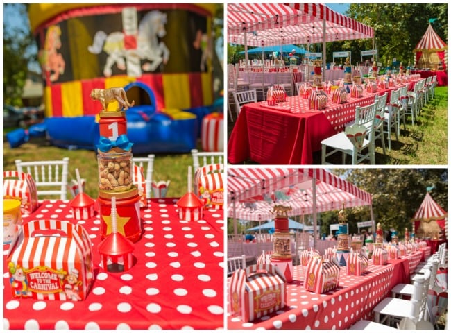 Whimsical Circus First Birthday Party Tables