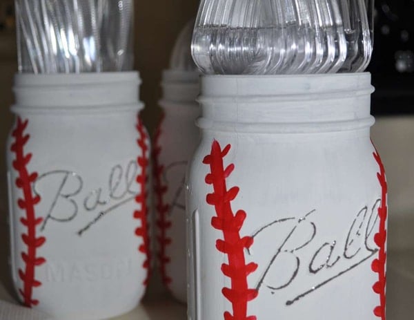 DIY Baseball Mason Jar Utensil Holder | Baseball Party Ideas