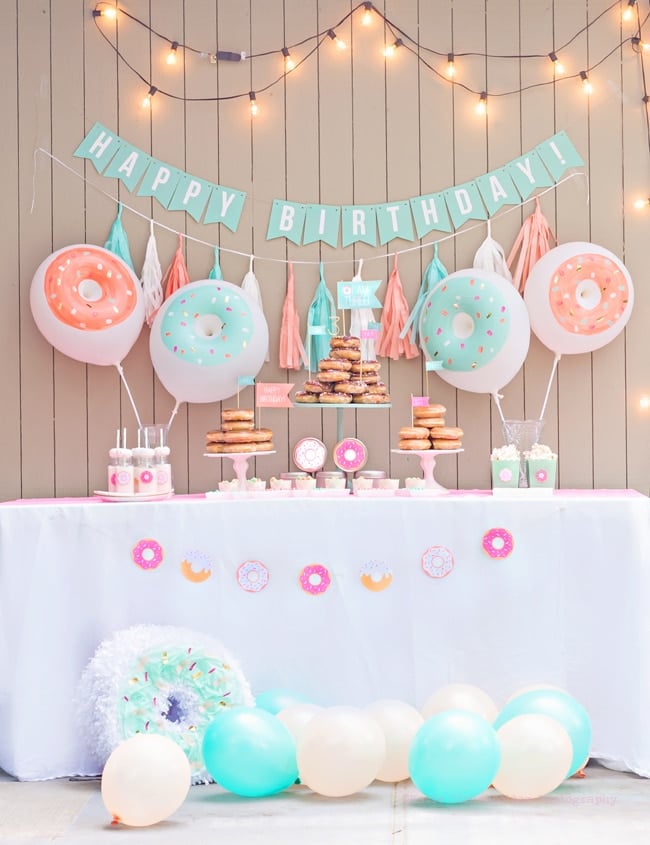 Mint and Coral Donut Party featured on Pretty My Party