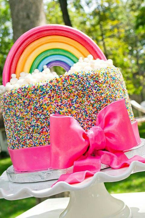 Rainbow Sprinkle Bow Cake | Rainbow Party Ideas