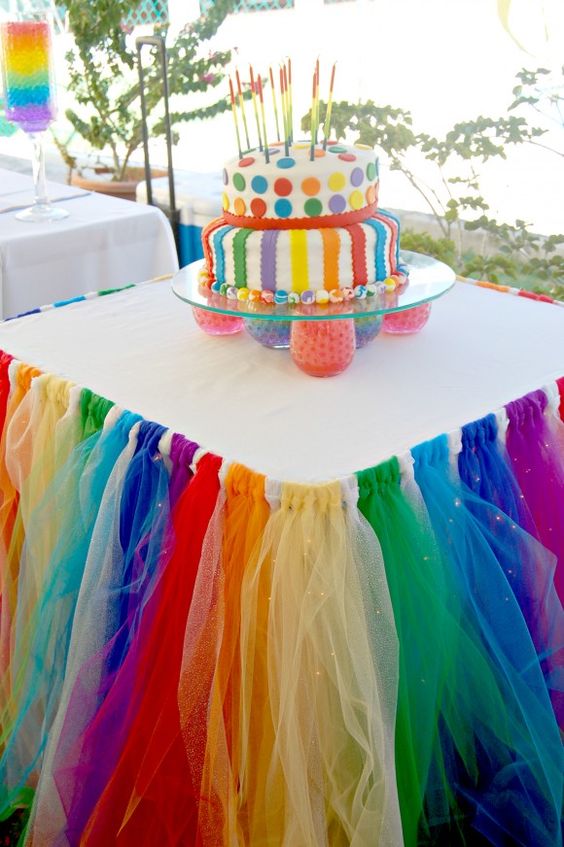 Rainbow Table Skirt | Rainbow Party Ideas