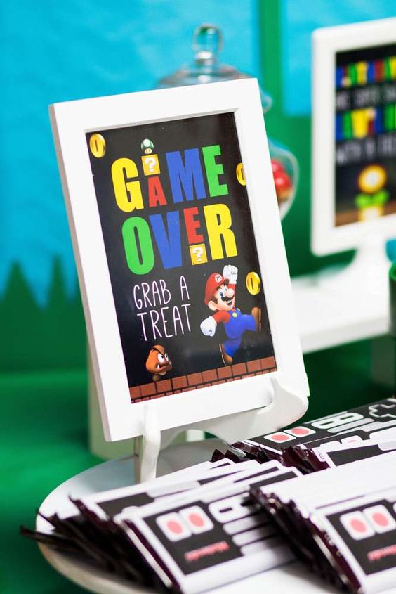 Game Over Treats Sign | Super Mario Party Ideas