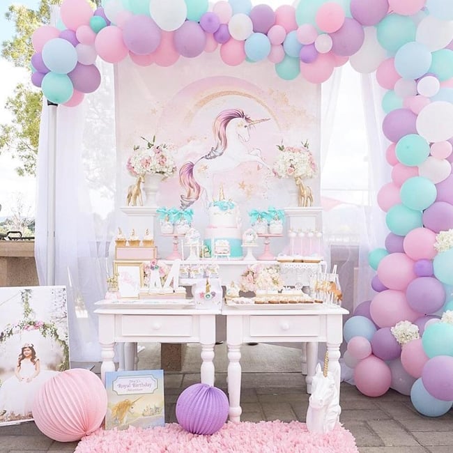 Pretty Pastel Unicorn Birthday Party Dessert Table featured on Pretty My Party