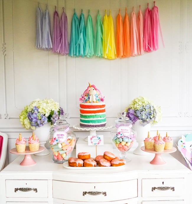 Most popular kids party themes: Unicorn Party Dessert Table