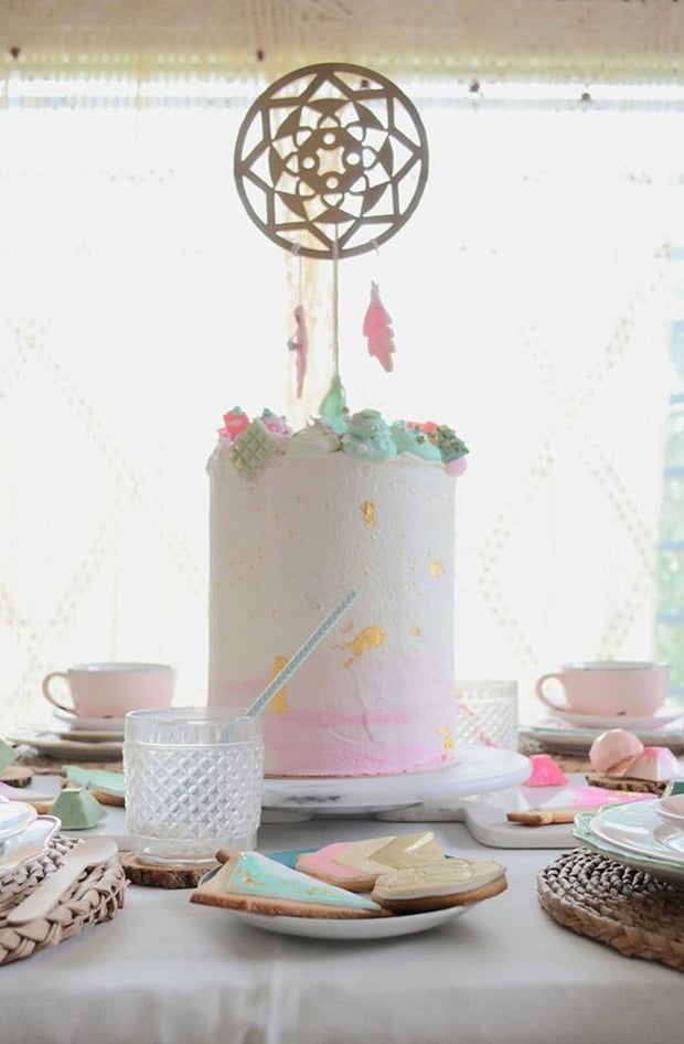 Boho Watercolor Themed Birthday Party featured on Pretty My Party