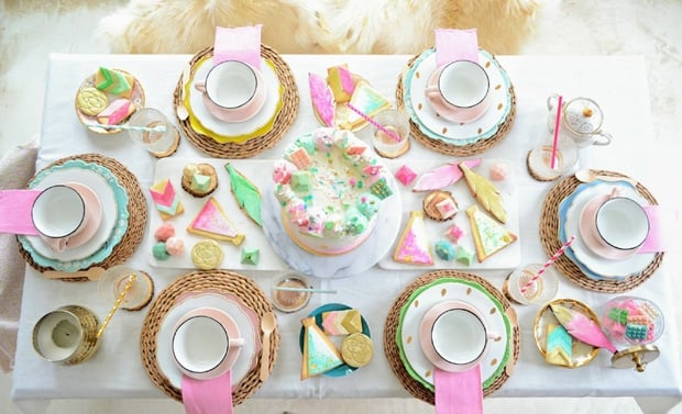 Boho Watercolor Themed Birthday Party featured on Pretty My Party