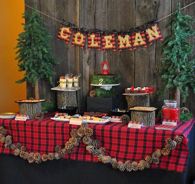 Lumberjack Dessert Table | Pinecone Garland