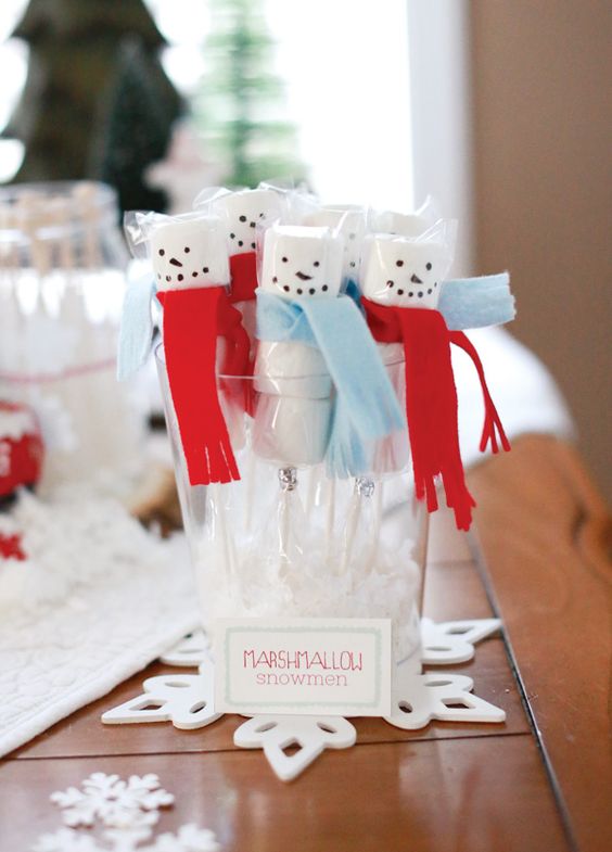 Marshmallow Snowmen Party Favors | Winter Wonderland Party Ideas 